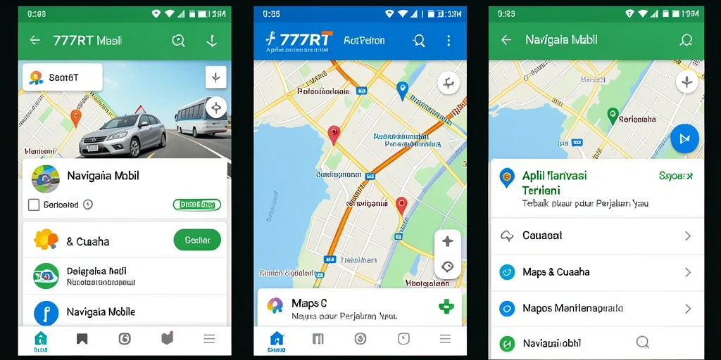 Antarmuka pengguna 777RT menunjukkan peta dan informasi terkini untuk navigasi mobil.